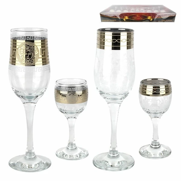 Набор барного стекла 12пр ЗОЛОТОЙ ОРНАМЕНТ (бокалы 6шт, рюмки 6шт)