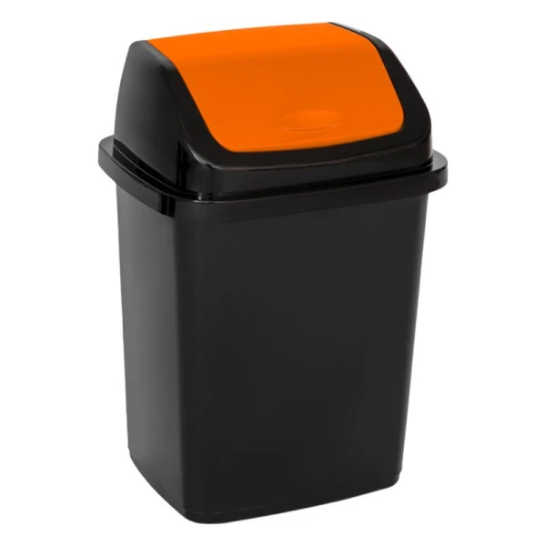 Контейнер для мусора 18л 31*27,5*33,5см пластик КОМФОРТ черно-оранжевый с подвижной крышкой (12)