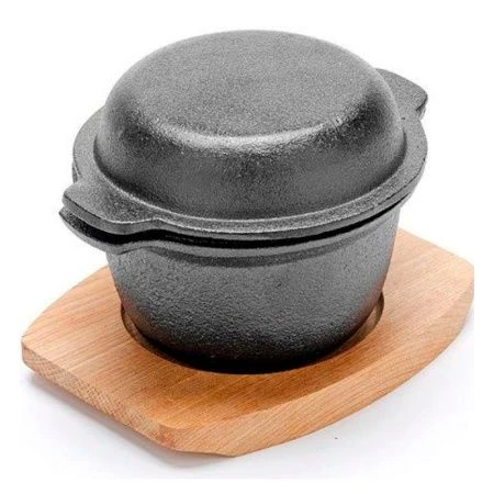 Кастрюля 300мл чугун с крышкой, на дер. подставке МВ26801 (12)