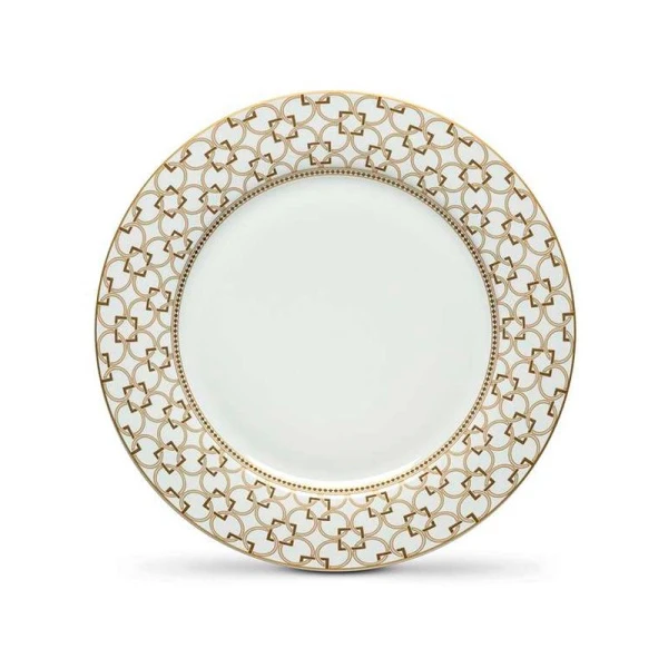 Тарелка мелкая 27см фарфор Deco бело-бежевая с золотистым кантом Круги и квадраты обеденная PM-0120/DECO (2