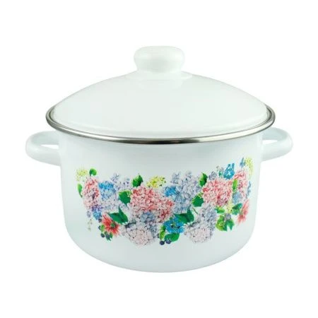 Кастрюля 3л эмаль СИРЕНЬ белая с рис. 01-Б1612/4 (4)