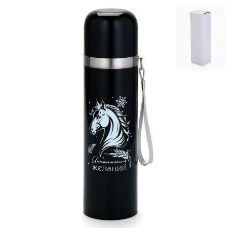 Термос 500мл нерж.сталь ЛОШАДЬ с кнопкой
