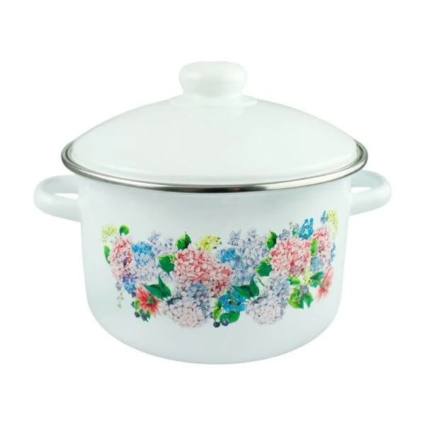 Кастрюля 3л эмаль СИРЕНЬ белая с рис. 01-Б1612/4 (4)