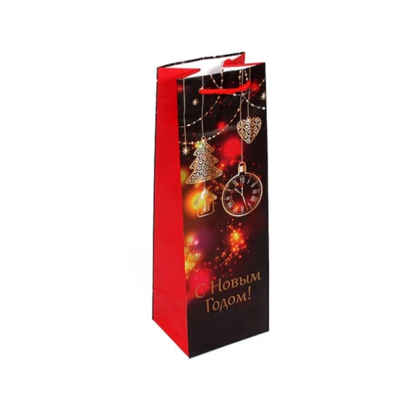 Пакет новогодний под бутылку 12*36*10см Искрящиеся игрушки (12/144)