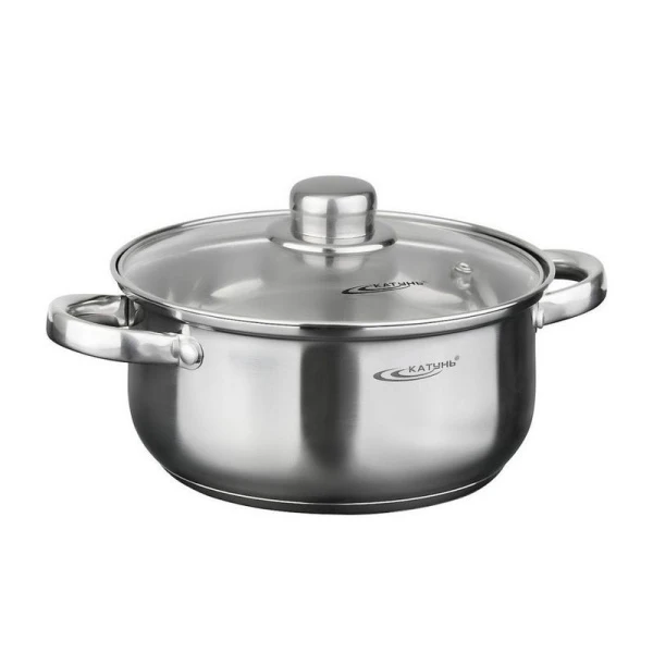 Кастрюля 2,2л нерж.сталь ГРЕТТА стек.крышка 18см толщина стенок 0,4мм индукция KT04-D-22 (8)