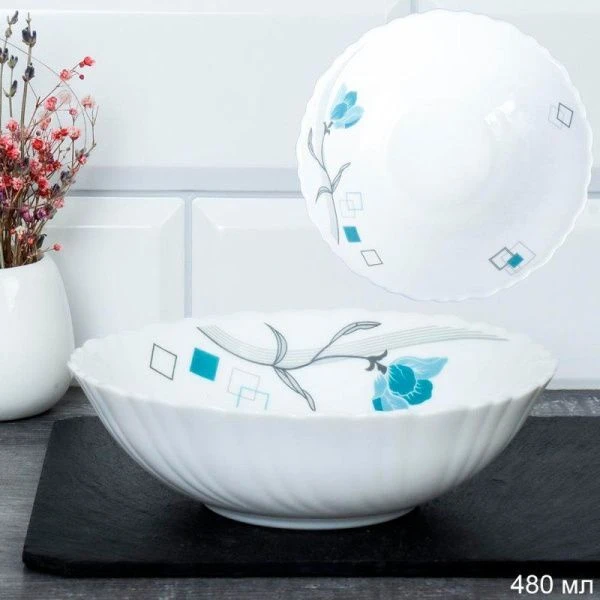 Тарелка глубокая 480мл 15,5см стеклокерамика БИРЮЗА суповая TW-60 (6834-2) (6/72)