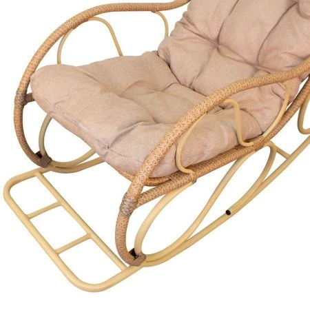 Кресло-качалка Элит с ротангом 0,99*0,58*1,27см металл бежевое, подушка Лен (max нагр. 160кг)