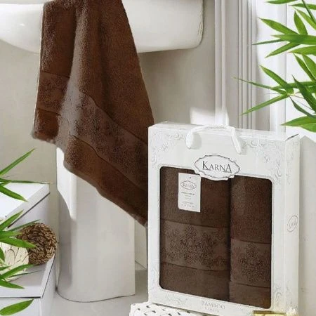 яяяНабор полотенец 2пр 50*90/70*140 бамбук Karna PANDORA (Темно-коричневый)