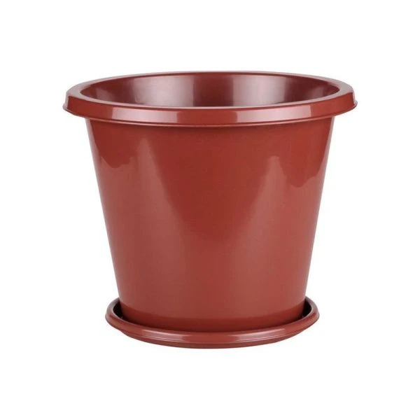 Горшок цветочный 10л пластик ЭКОНОМ с поддоном коричневый (18)