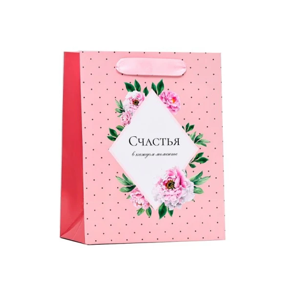 Пакет бумажный 18*23*10см вертикальный Счастья в каждом моменте (1/192)