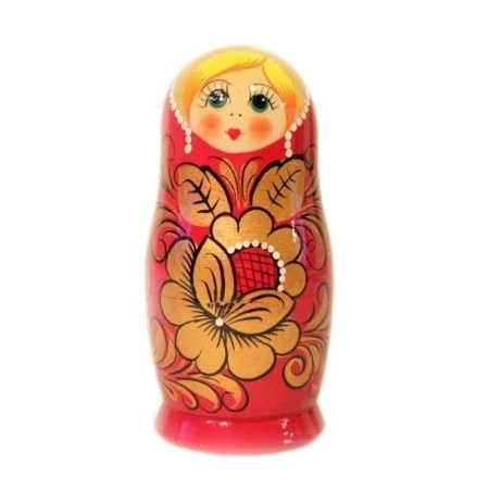 Матрешка 5-ти кукольная дерево Хохлома красная h15,5см, d 8-6см (1)