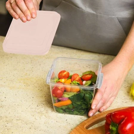 Контейнер пищевой 1л пластик Helsinki с защёлками квадратный персиковая карамель (20)