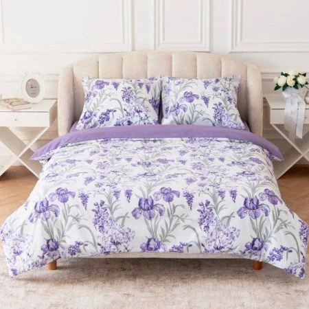 КПБ 2сп поплин 100%хлопок Натурель (пр.220*220, под.175*215, нав.70*70/2) рис. 6925 Ирисы