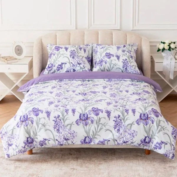 КПБ 2сп поплин 100%хлопок Натурель (пр.220*220, под.175*215, нав.70*70/2) рис. 6925 Ирисы