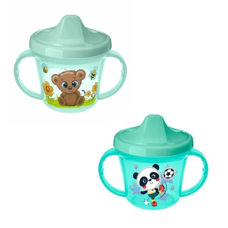 Поильник детский 200мл пластик зеленый с ручками и декором (12)
