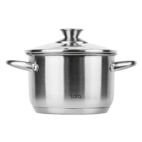 Кастрюля 5,1л 22*13,5см нерж.сталь АФИНА стекл.крышка капсулированное индукционное дно LR02-269