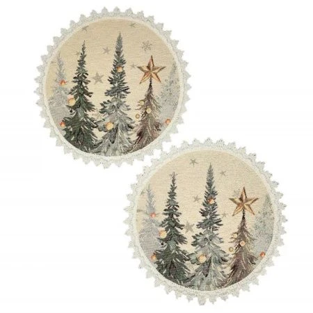 Салфетки новогодние набор 2шт 27см гобелен ЕЛИ ТИВОЛИ серебряный люрекс