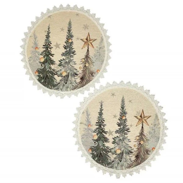 Салфетки новогодние набор 2шт 27см гобелен ЕЛИ ТИВОЛИ серебряный люрекс