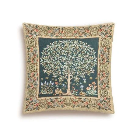 Наволочка декоративная 45*45см гобелен ДРЕВО бирюзовый фон бежевый бордюр двусторонняя
