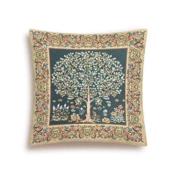 Наволочка декоративная 45*45см гобелен ДРЕВО бирюзовый фон бежевый бордюр двусторонняя