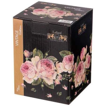 Банка 14см фарфор ВИНТАЖ.ПИОНЫ черная (24)