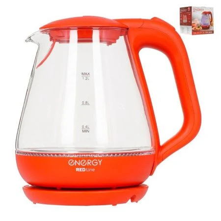 Чайник электрический 1,2л стекло ENERGY E-205 диск.нагр.эл-т, красный (12)