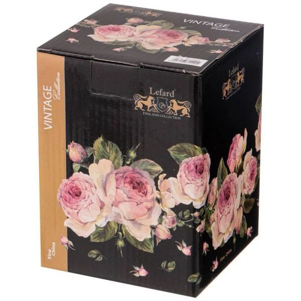 Банка 14см фарфор ВИНТАЖ.ПИОНЫ черная (24)