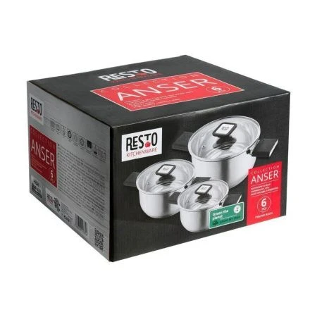 Набор кастрюль 3пр 1,6/3,2/6,2л нерж.сталь ANSER стекл.крышки 16/20/24см (4)