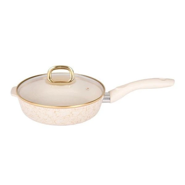 Сковорода 26см алюминий АП ГРАЦИЯ с несъемной ручкой стекл.крышкой белый/золото (3)