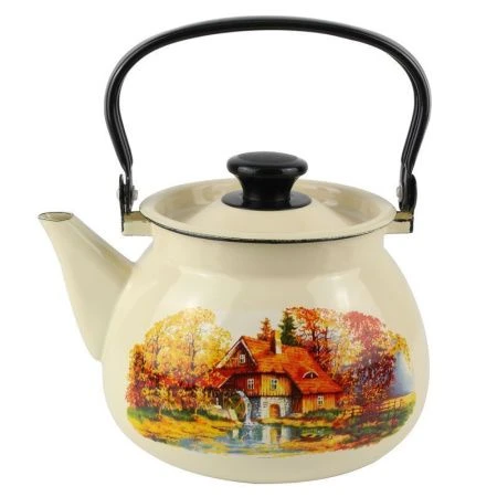 Чайник 3л эмаль СТАРАЯ МЕЛЬНИЦА слон.кость с рис. сферический 42104-122/6-У (4)