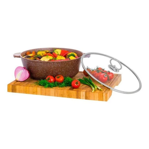 Жаровня ал АП 4,5л ГРАНИТ МЕЧТА браун-браун с крушкой и сьемными ручками 28см Dariis (4)