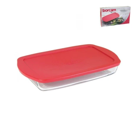 Форма для запекания 3,5л 40*25*6,1см стекло БОРКАМ прямоугольная с пласт.крышкой 59124PLS (4)