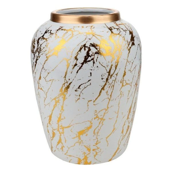 Ваза для цветов керамика Золотистый мрамор бело-золотая 25*10см ВС-0162