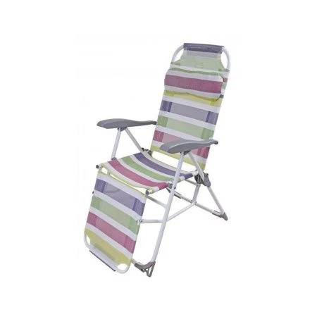 Кресло-шезлонг складное 85*59*116см металл с подножкой (max нагр.100кг) сетка с полосками К3 (1)
