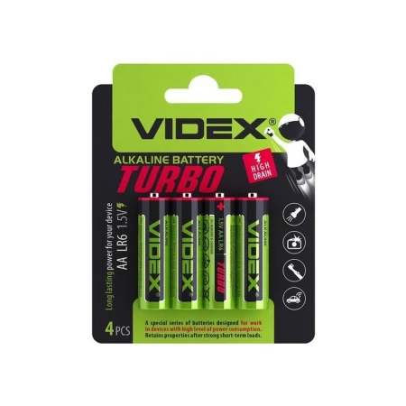 Батарейки набор 4шт. Videx LR6 алкалиновые 4/BL Turbo, Card (100/10)