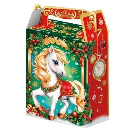 Коробка новогодняя картонная 14*8*19,5см 1кг ОГОНЬКИ (150)