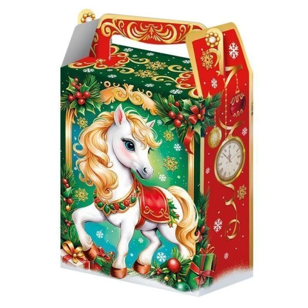 Коробка новогодняя картонная 14*8*19,5см 1кг ОГОНЬКИ (150)