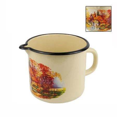 Кружка 1л эмаль СТАРАЯ МЕЛЬНИЦА слон.кость с рис. без крышки 40104-072/4 (18)