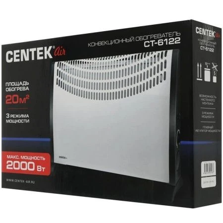 Обогреватель конвекционный Centek CT-6122 белый 2000Вт, пл.нагрева 20м.кв, настенный крепёж, 3 режма