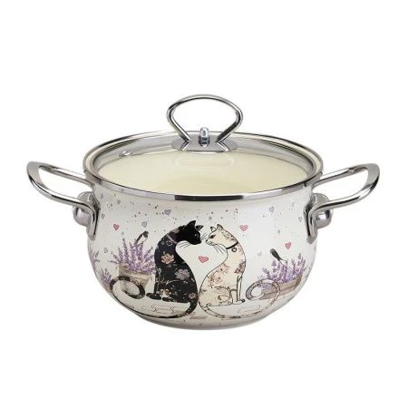 Кастрюля 2л эмаль Lavander Cats со стекл.крышкой 18см (6)