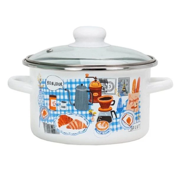 Кастрюля 3л эмаль белая БОНЖУР с рис. 01-Б1612С/4 (4)