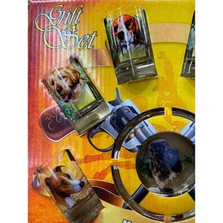 Набор подарочный 7пр (пепельница, 6стопок) стекло СОБАКИ (6)