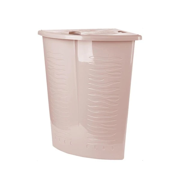 Корзина для белья угловая 40л 50*37*54см пластик Regular с откидной крышкой бежевый топаз (7)