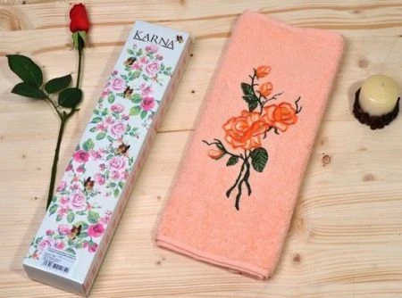 яяяПолотенце 40*80 махровое Karna ROSALINE 1\1 (Абрикосовый) в коробке