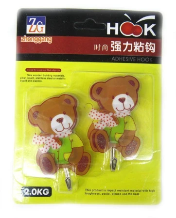 Набор крючков пластик 2шт. самоклеящихся фигурные Мишки JC-357 JX-1057 (200)