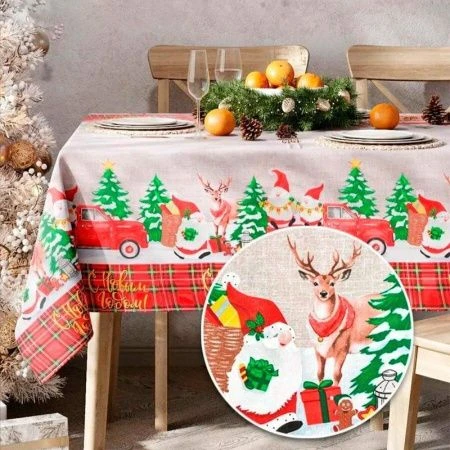 Скатерть кухонная 145*220см рогожка Sonnet рис. Новогодние приключения