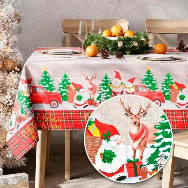 Скатерть кухонная 145*220см рогожка Sonnet рис. Новогодние приключения