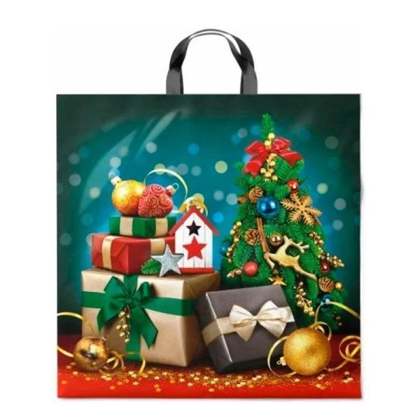 Пакет новогодний с петлевой ручкой полиэтилен 44*44+3см Подарочный бум (25/250)