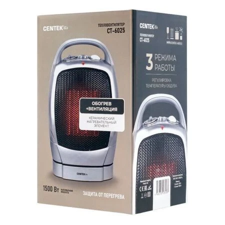 Тепловентилятор пластик Centek CT-6025 керам.нагреватель 750/1500Вт, обогрев/вентиляция, автовращени