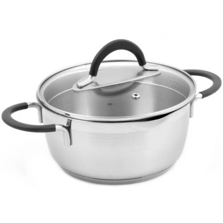 Кастрюля 1л нерж.сталь ИДЕАЛ стекл.крышка с 2 носиками силикон ручками ID-1410 (6)